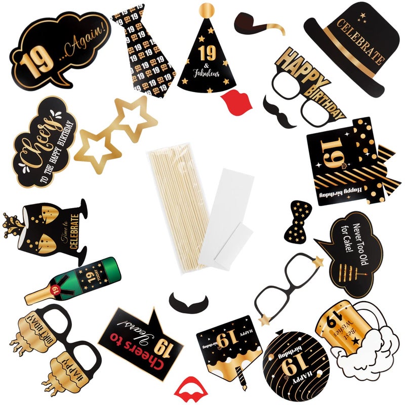 LINGTEER Happy 19th Birthday Party Photo Booth Props,Cheers to 19th Birthday Nineteen Years Old Bday Party Centerpieces Props Decorations Sign. - Image 3